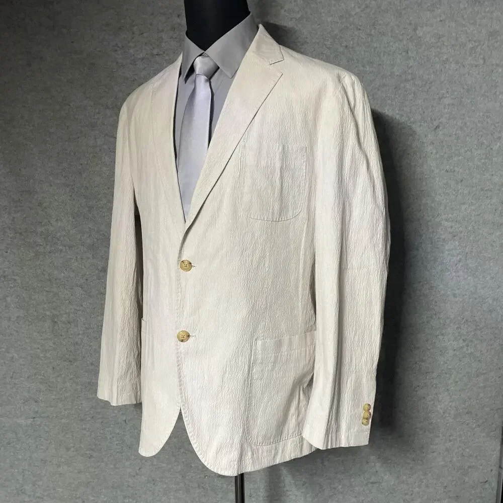 Joseph Abboud Mens XXL Cream Seersucker Sport Coat Blazer Cotton Stretch 2 Btn